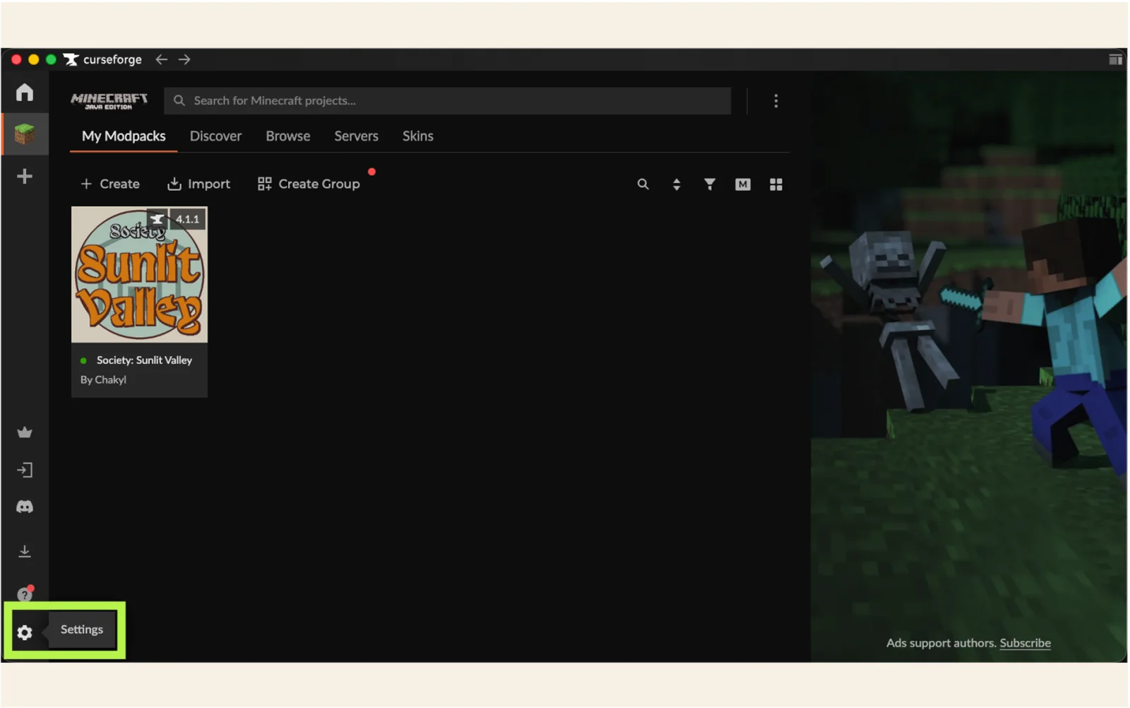 Open CurseForge settings