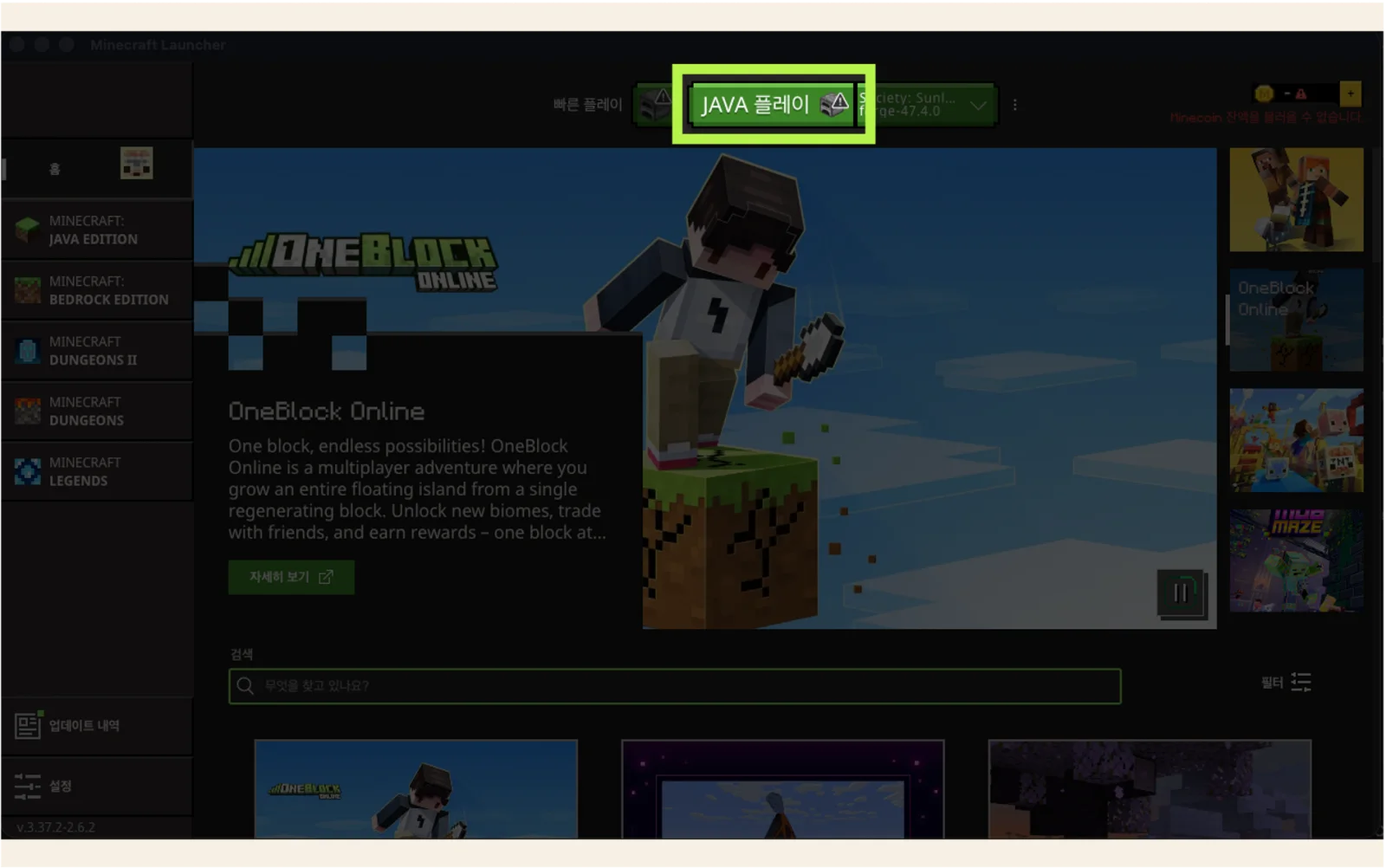 Launch the Java profile in Minecraft Launcher